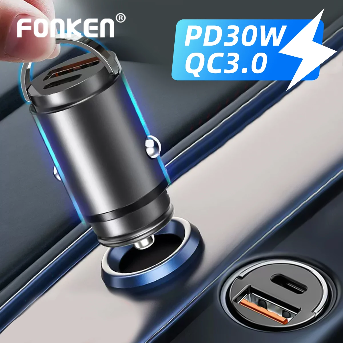 

FONKEN 30W PD+QC Fast Charging Mini USB C Car Phone Charger Adapter For iPhone 13 12 Macbook Xiaomi Samsung Huawei