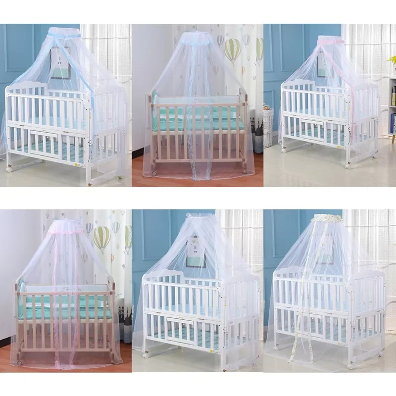 

Baby Bed Mosquito Net Cover with Lace Foldable and Breathable Mesh Net with Royal Court Style Canopy for Cribs