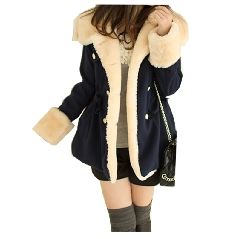 

Новинка Осень-зима 2023 студенческое облегающее и облегающее двубортное меховое пальто в академическом стиле с утеплителем для женщин