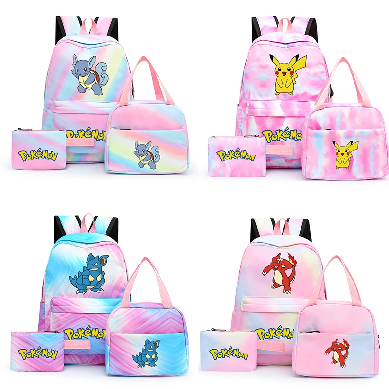 

3PCS/Set Pokemon Pikachu Teenage Girl Casual Schoolbag Large Capacity Backpack Cute Bookbag Adjustable Strap for School Travel