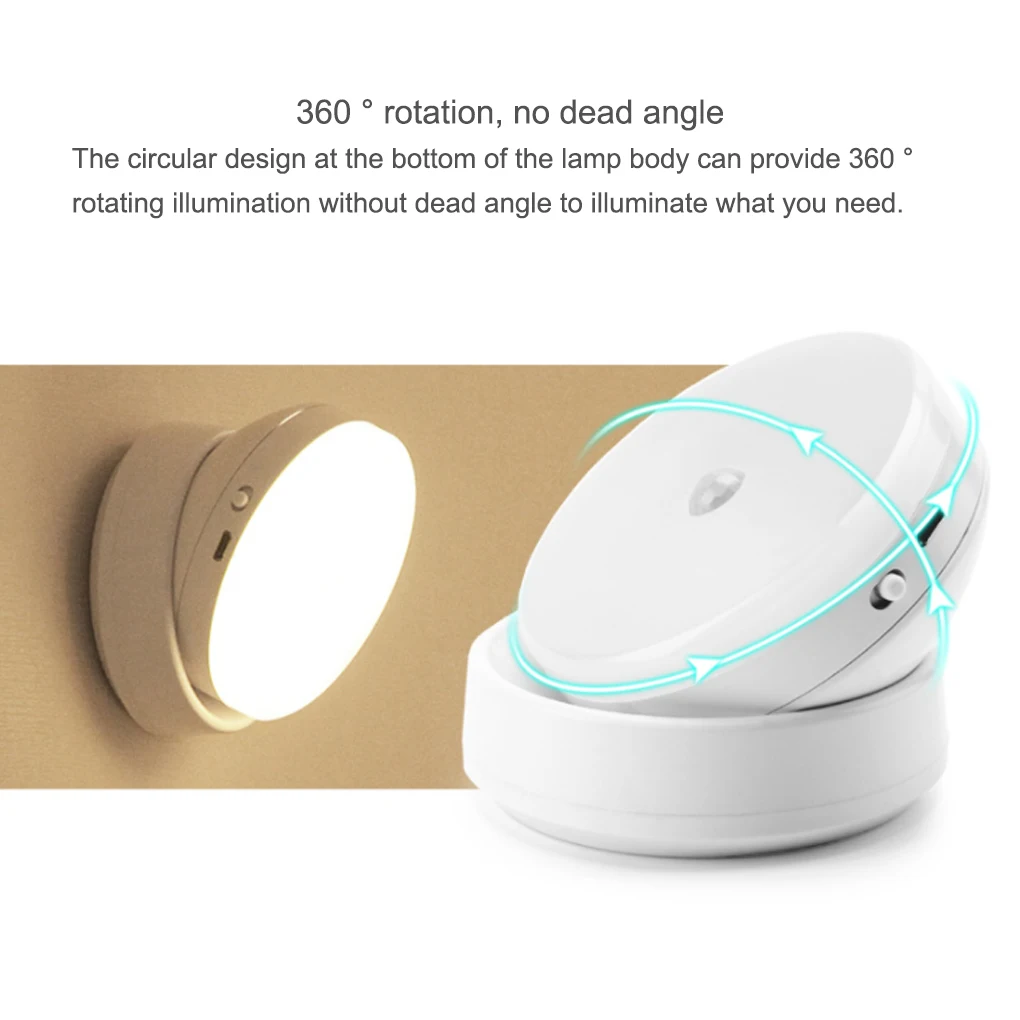 

Motions Sensor Night Light 360 Degrees Rotating Lights Body Induction Lamp Corridor Stair Lighting Tool for White