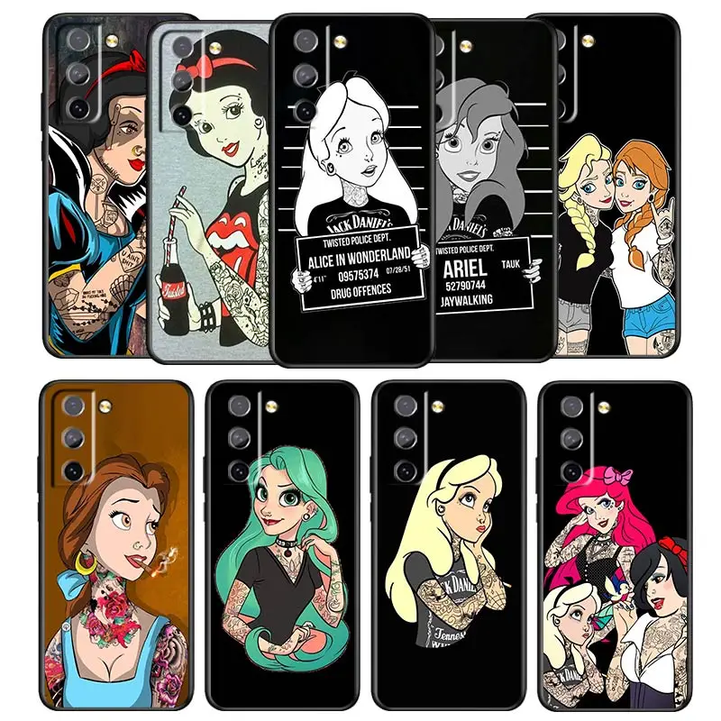Tattoo princess Phone Case For Samsung Galaxy S22 S21 S20 S10 S10e S9 S8 S7 PRO Ultra Plus FE Lite Black luxury Silicone Back