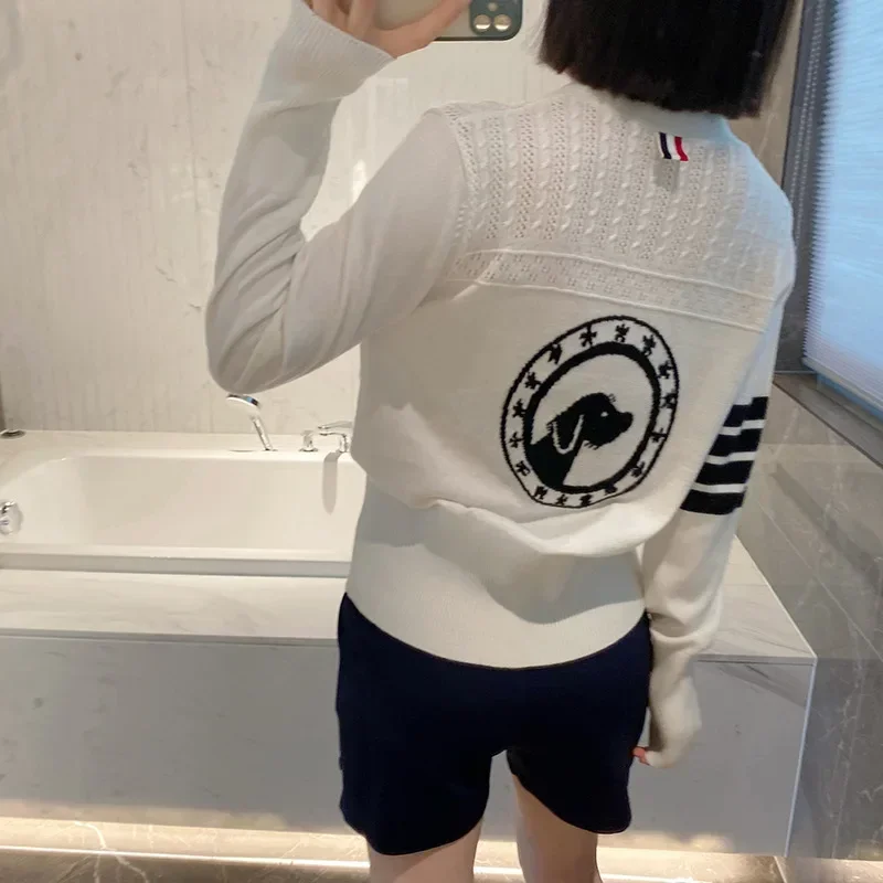 

High Quality Korean Style TB Cardigan Women's Sweater Short Coat Thin New Spring and Autumn Star Dog Seal Sweater 2023 Top
