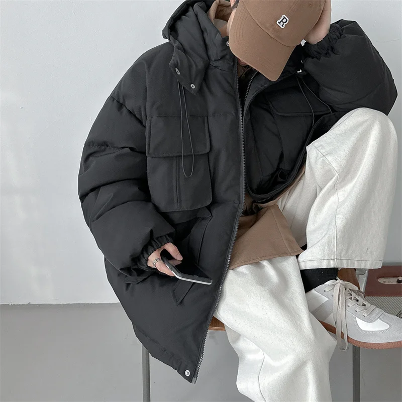 Winter Jacket Men Warm Fashion Waterproof Multi Pocket Down Jacket Men Streetwear Korean Loose Thick Short Coat Mens Parker