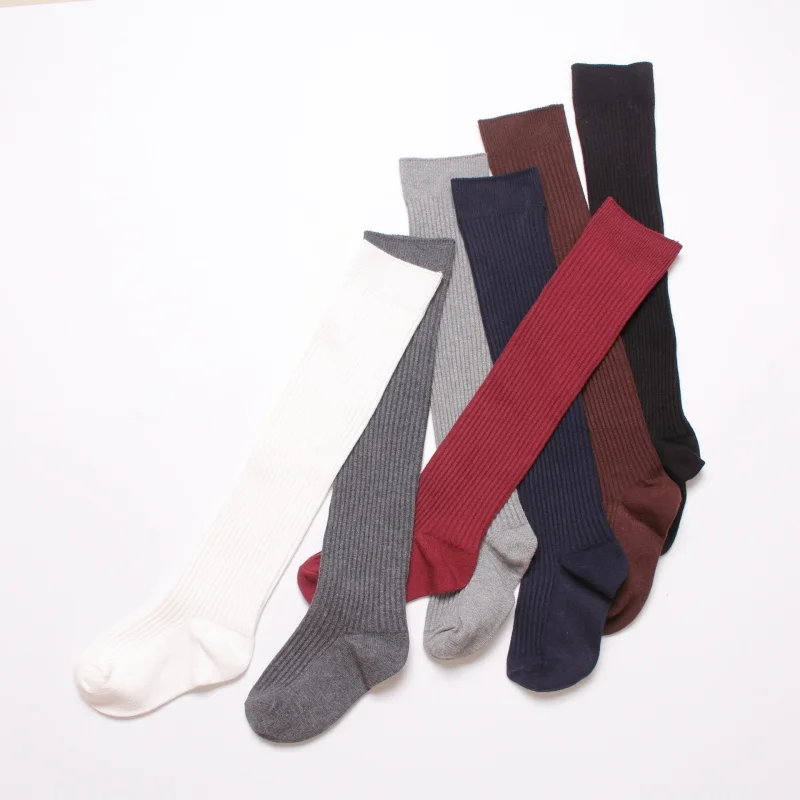 Children's Fine Vertical Stripes Knee Socks 2017 Autumn and Winter New Solid Color Stockings Combed Cotton Children's Socks 6004