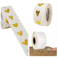 500pcs per roll 1 round pvc clear sticker scrapbooking gold heart package seal labels sticker office stationery stickers