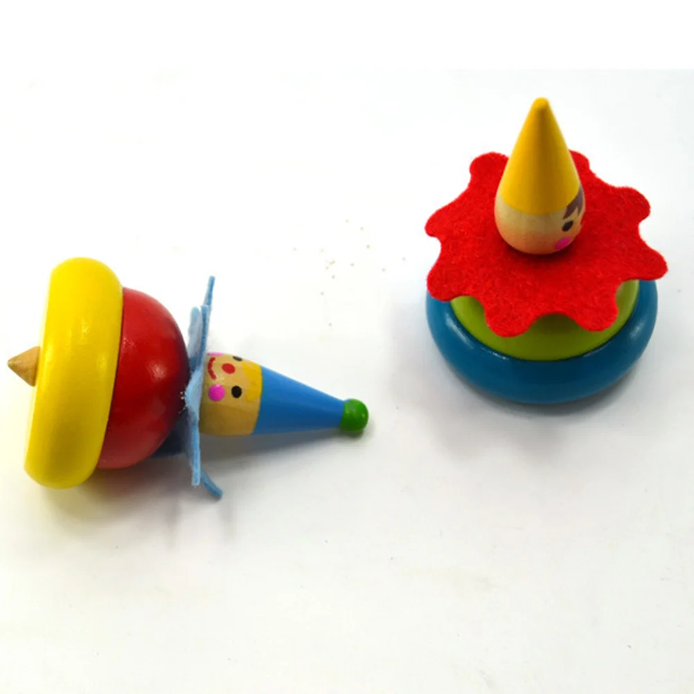 

2pcs Wooden Painted Tops Intelligence Clown Crafts Wooden Kindergarten for Kids
