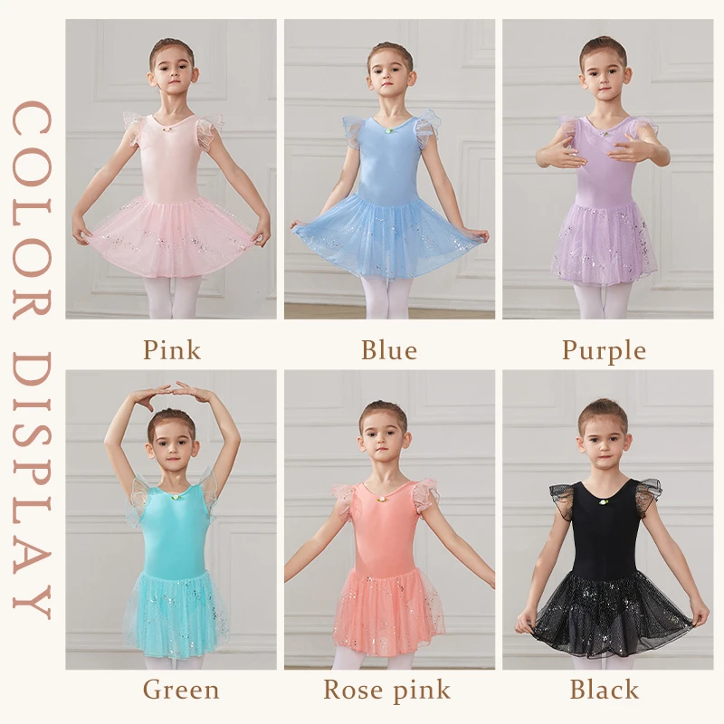 AOQUNFS Girls Ballet Skirt Dance Dress Wear Clothes for Kids Women Leotard Short Sleeve Cotton Costumes Dancing Dress with Tulle