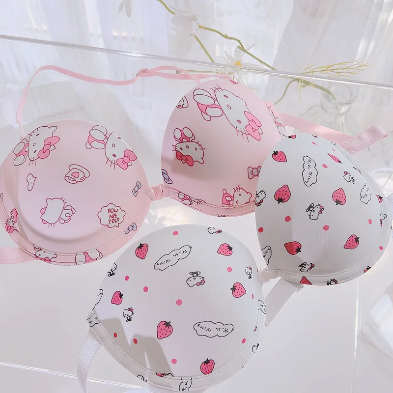 

Sanrio Anime Hello Kitty Underwear Bra Kawaii Cartoon Strapless Non-slip Microthorax Push-up Lovely Sweet Bra Sexy Lingerie Gift