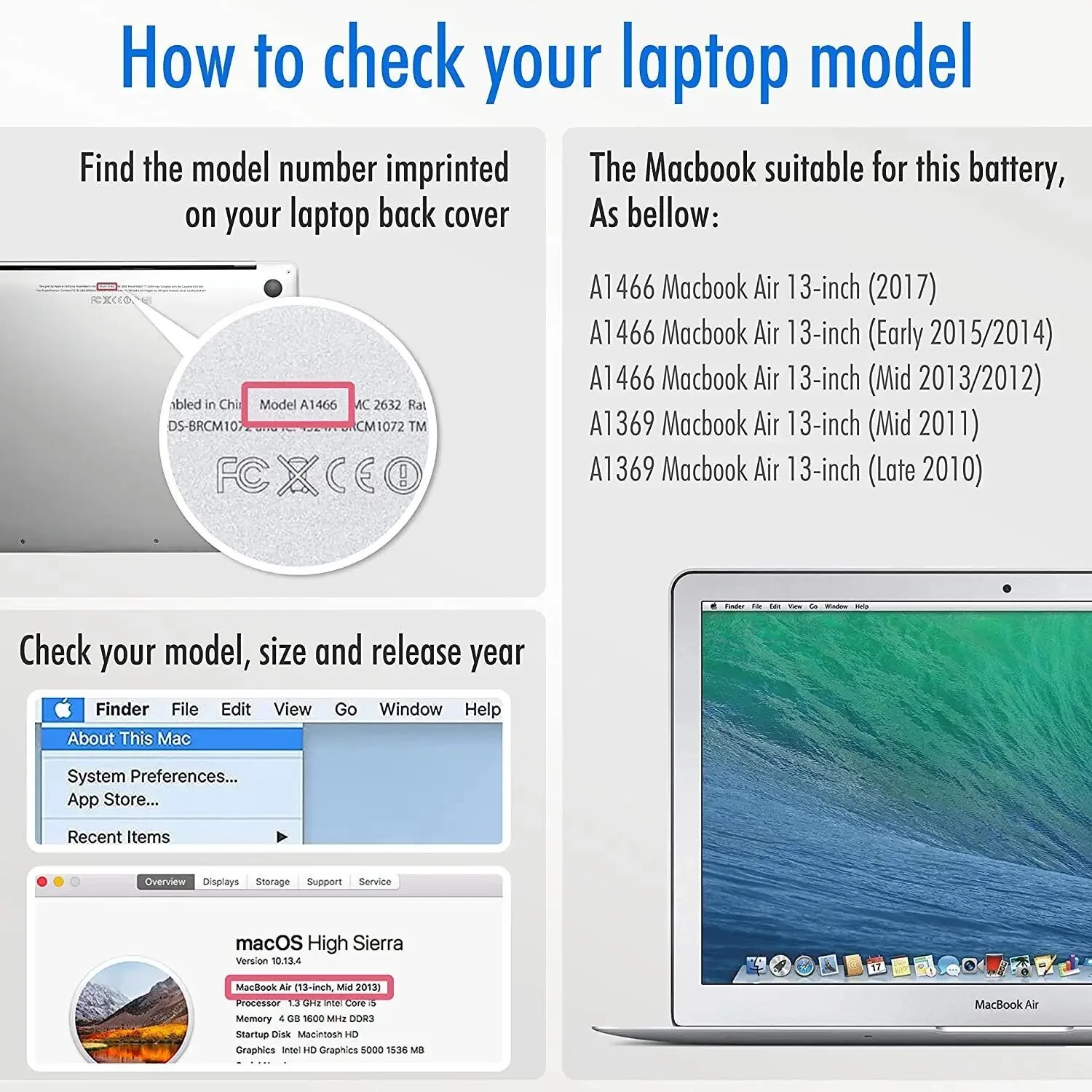 Фото Оригинальный аккумулятор A1466 A1405 для Apple Macbook Air 13 