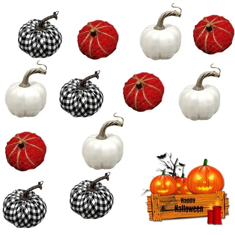 

12 Pcs Halloween Artificial Foam Pumpkins Ornaments Reusable For Dining Room Kitchen Table Counter Realistic Decorative