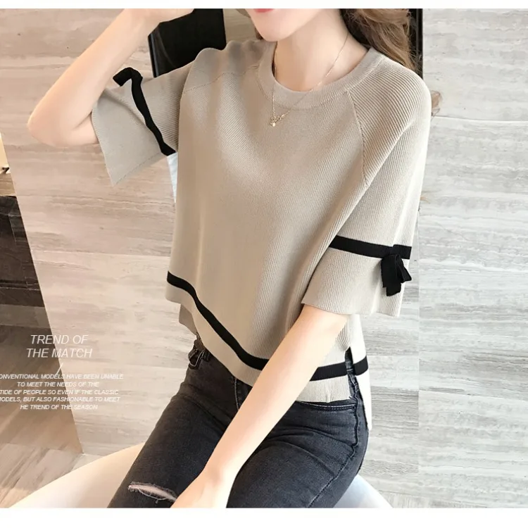 Женская футболка с расклешенными рукавами Свободный Повседневный пуловер