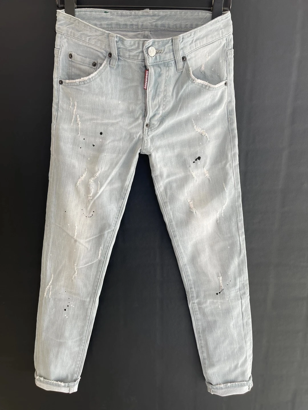 New DSQUARED2 Men's/Women Slim-Fit Jeans, Fashion Hole Patch Frayed Micro-Elastic Pants 9103-1