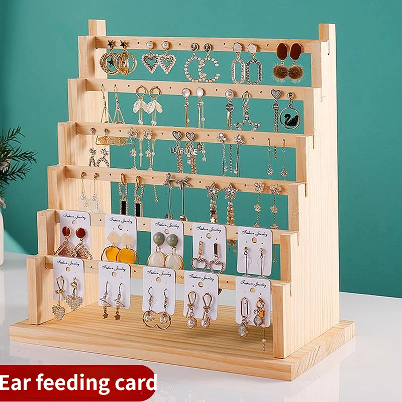 4/6-layer Solid Wood Jewelry Display Stand Earring Frame Earing Card Necklace Rack Jewelry Organizer Boxes and Packaging