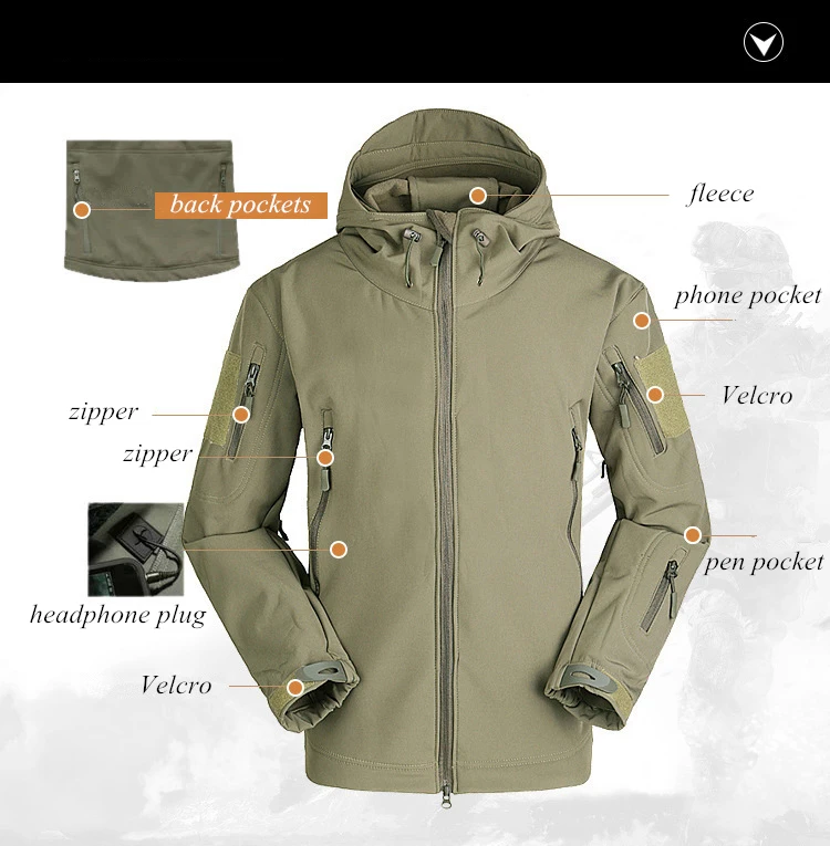 

Outdoor Waterproof SoftShell Jacket Hunting Windbreaker Ski Coat Hiking Rain Camping Fishing Tactical Clothing Men&Women