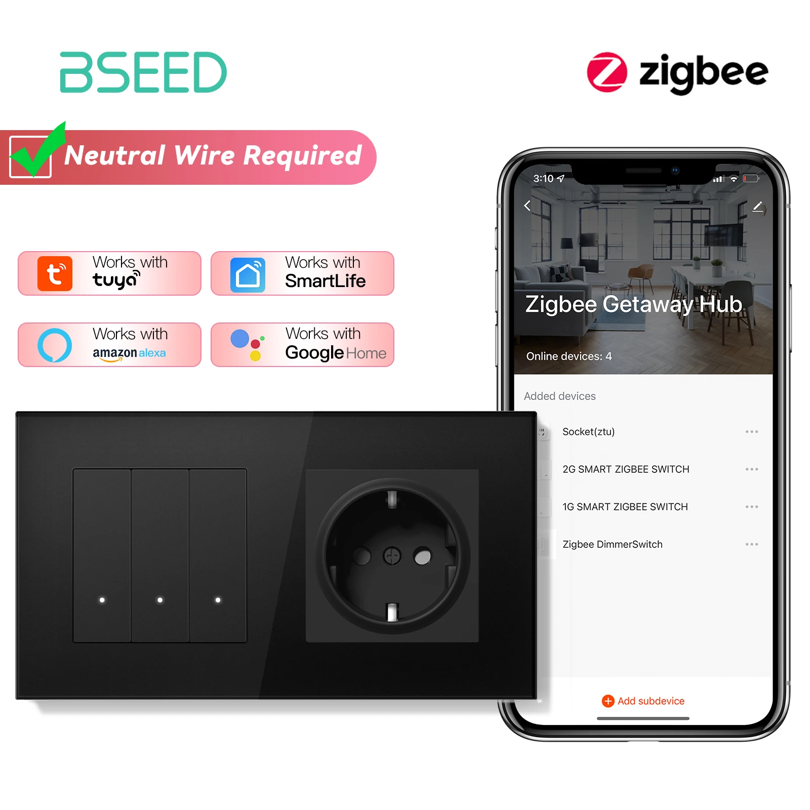 Умные выключатели BSEED Zigbee Click с желтой подсветкой