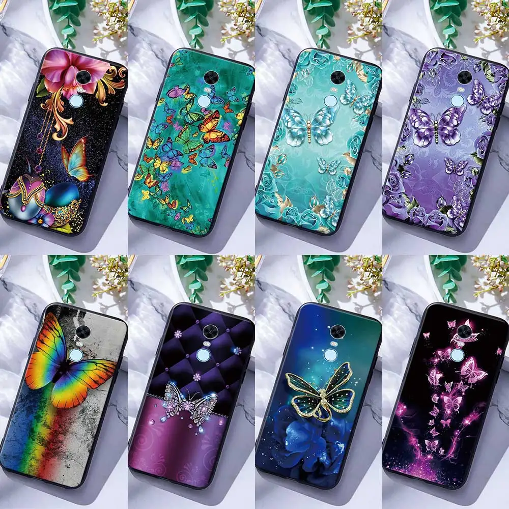 

For Xiaomi Redmi 4A 4X S2 Note 5 5A 6 6A 7 7A Pro Prime Plus Silicone Phone Case Cover Poetic Butterfly