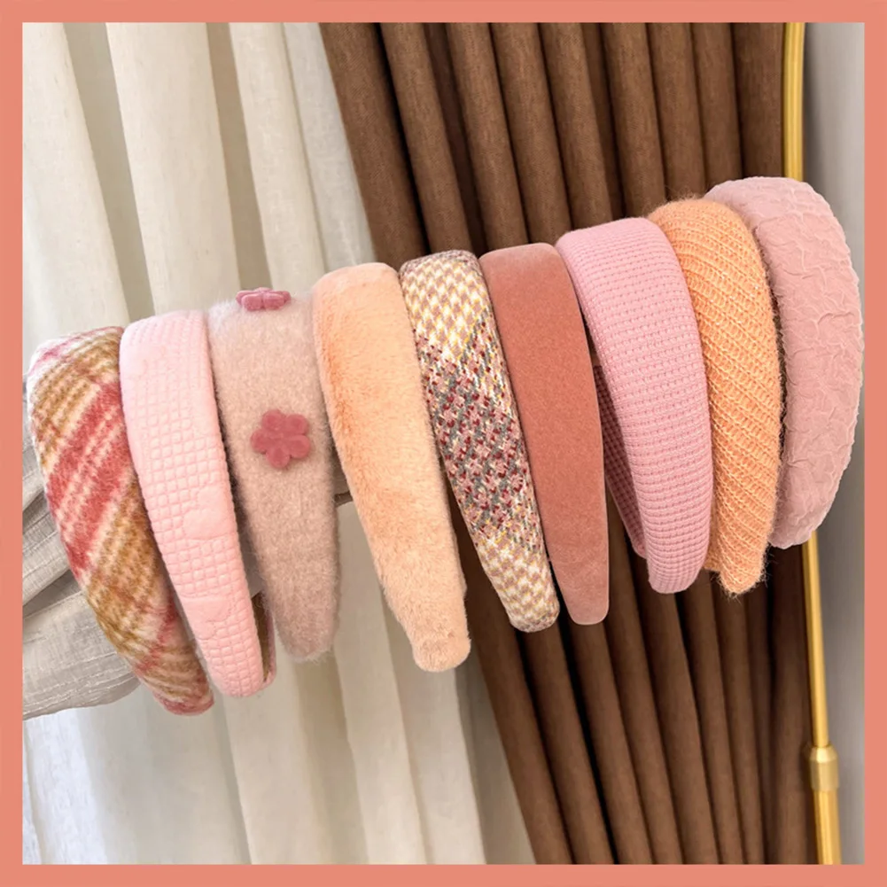 

2022 Gentle Pink Womans Hairbands Girl Sweet Plush Wide Side Sponge Headband Hair Hoop Fashion Simple Solid Color Hair Accessory
