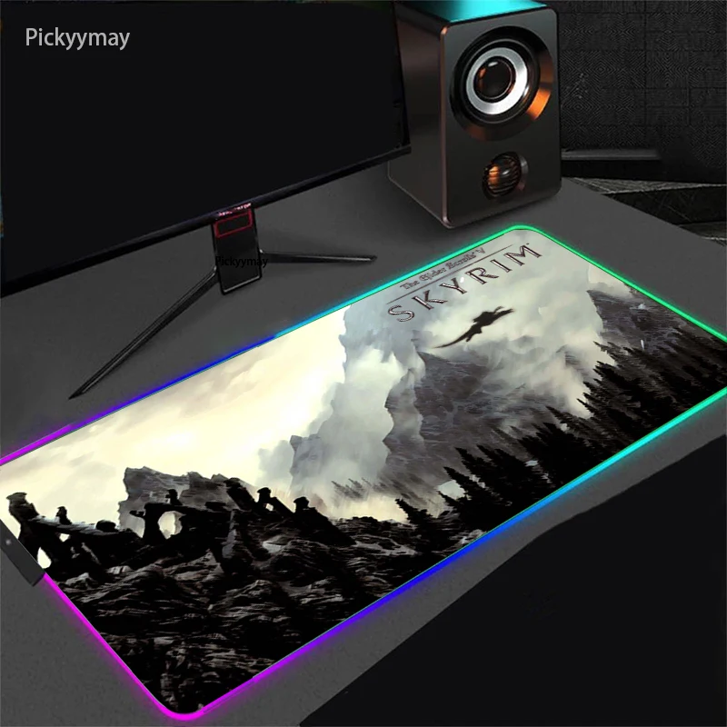 

The Elder Scrolls V Skyrim RGB Large Gaming Mouse Pad LED Lighting Mousepad Gamer Computer Rubber Desk Mat Table Carpet LOL CSGO