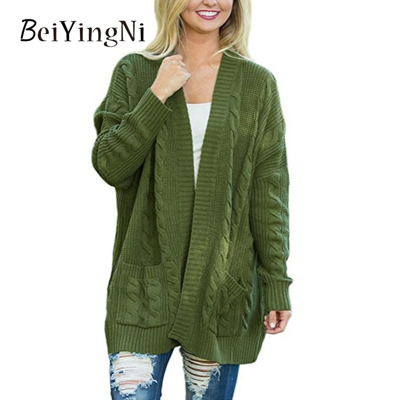 

Beiyingni Autumn Winter Kintting Women Sweater V-neck Long Sleeve Pockets Black Loose Midi Lady Cardigan Vintage Streetwear Tops