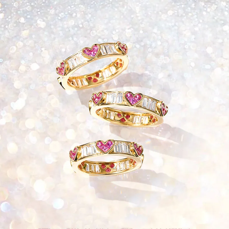 Новинка 2022 ярко-розовые золотые кольца в форме сердца для женщин роскошные на