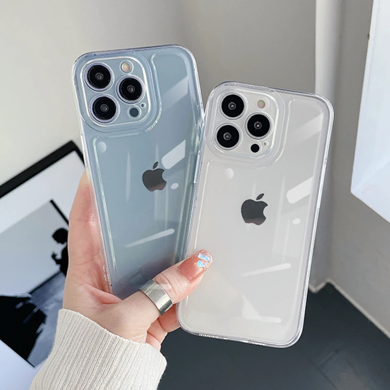 

Роскошный прозрачный мягкий силиконовый чехол для iPhone 11 12 13 Pro Max Mini X XS XR 7 8 Plus SE 2020 2022, прозрачный противоударный чехол