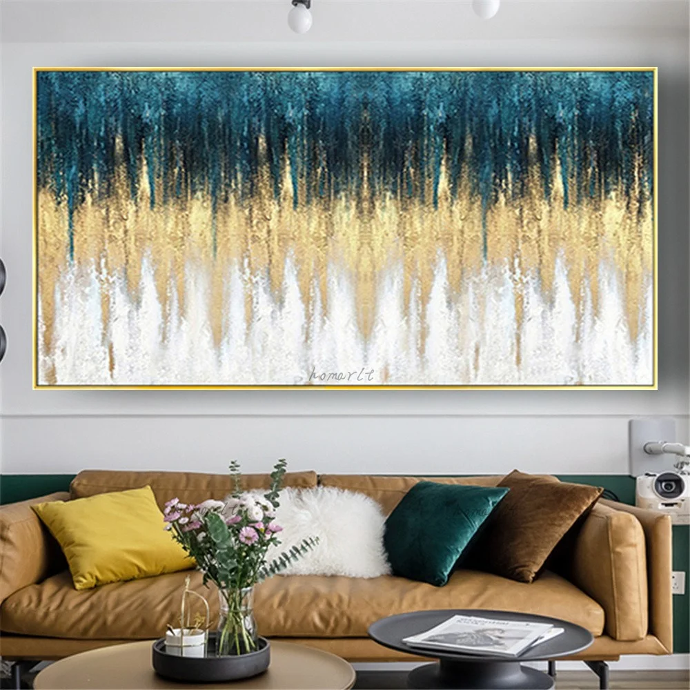 

100%Hand-Painted Abstract Oil Painting On Canvas Blue Texture Modern Huge Mural For Living Room Decor Painting Wall Art Picture