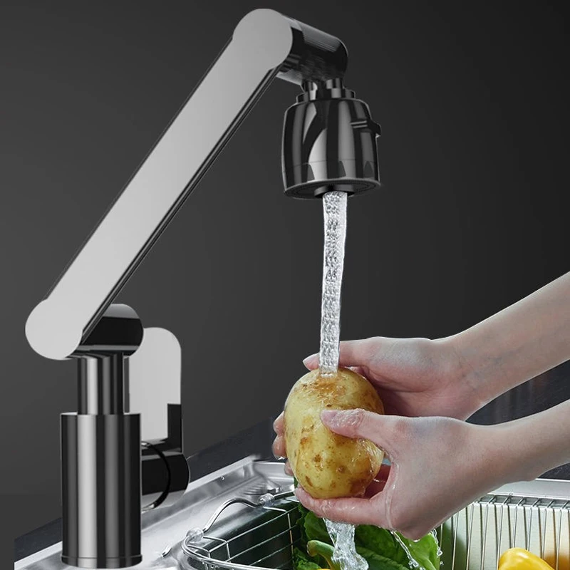 

Black Kitchen Faucet Hot And Cold Water Mixer 360 Degree Rotating Vessel Sink Tap Deck Mounted for Kitchen