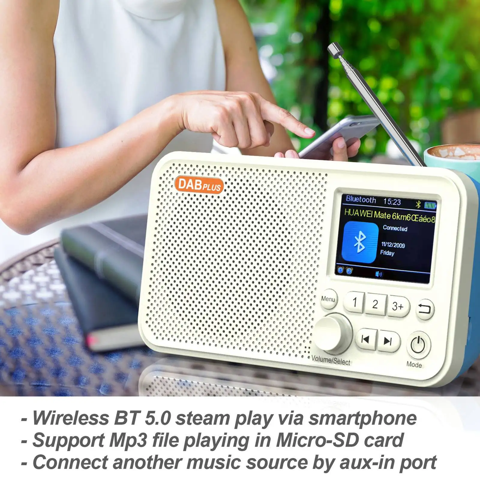 Портативный цифровой радиоприемник DAB/DAB + и FM с Bluetooth TF картой mp3-плеер цветной