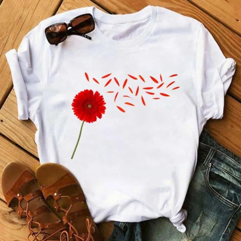 

Women's Short Sleeve T-shirt Fashion Dandelion Patterned Bottom Shirt Round Collar Casual Girl Tshirt Graphic Tee Harajuku Tops