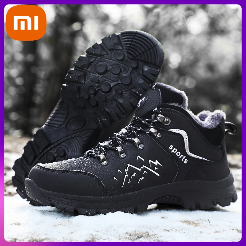 

Xiaomi New Men Boots Water Proof Leather Winter Men Shoes Short Plush Black Snow Boots Platform Outsole Non-slip Shoes