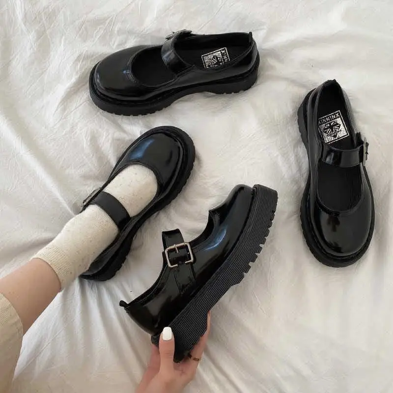 Women Chunky Platform Cosplay Costume Student Mary Jane Black Shoe Girl Plus Size 43 44 Lolita Shoes