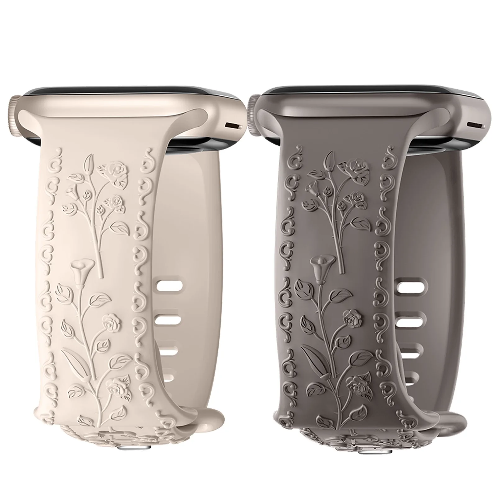 Силиконовый Ремешок Для Часов Apple Watch 45 Мм 44 41 40 42 49 С Цветочной Гравировкой