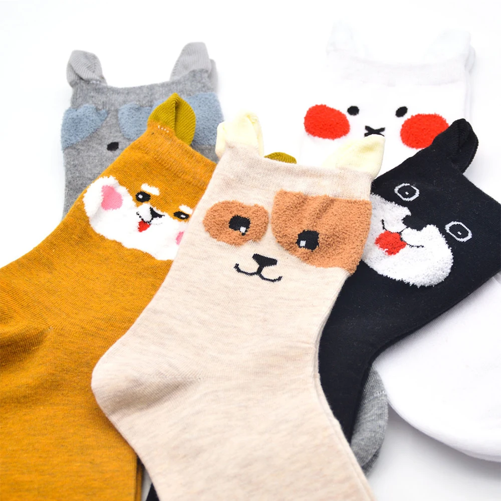 12pairs/Lot Women Cotton Solid Color Dots Colorful Fashion Sock Striped Animal Cat Pattern Cartoon Casual Middle Tube Knit Socks