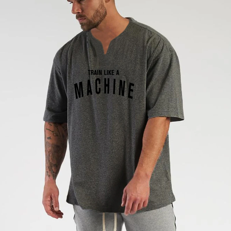 

New Mens Brand Workout Running Oversize V-Neck Short Sleeve Tshirt Summer Gym Casual Fitness Cotton Bodybuilding Muscle T-shirt