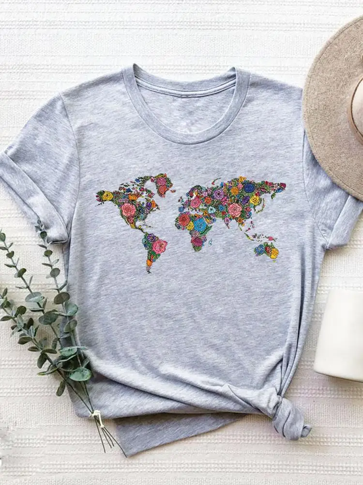 

Милая модная женская одежда в стиле World Love с коротким рукавом, футболка с графическим принтом, женская одежда, повседневная Базовая футболка, футболка с принтом