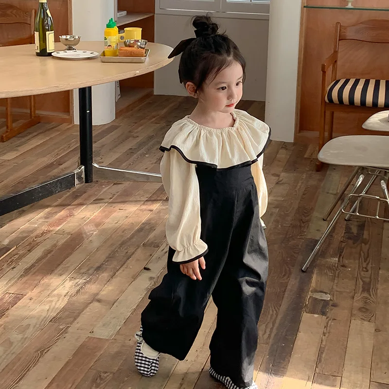 

Baby Girls Clothing 1 To 7 Years Kids Long Sleeve Blouse And Suspender Overalls Outfits Children's Jumpsuit Sets Girl Clothes