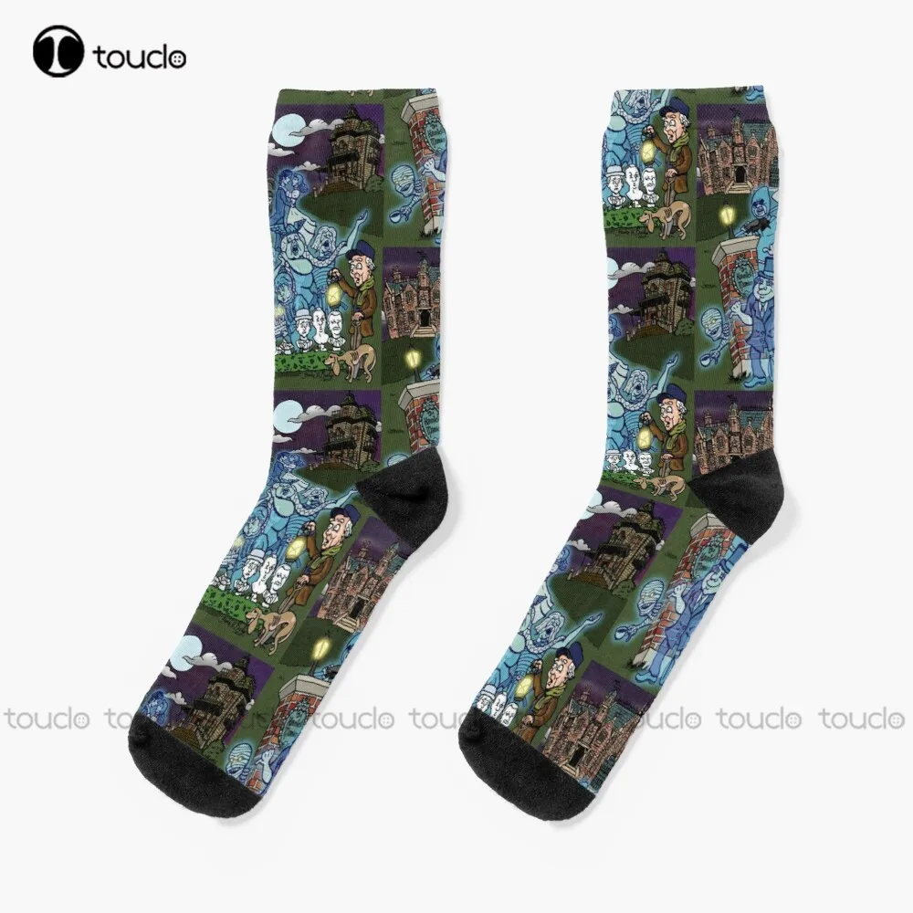

Grim Grinning Ghosts Socks Halloween Girls White Socks Fashion Creative Leisure Funny Art Abstract Oil Painting Socks Cartoon