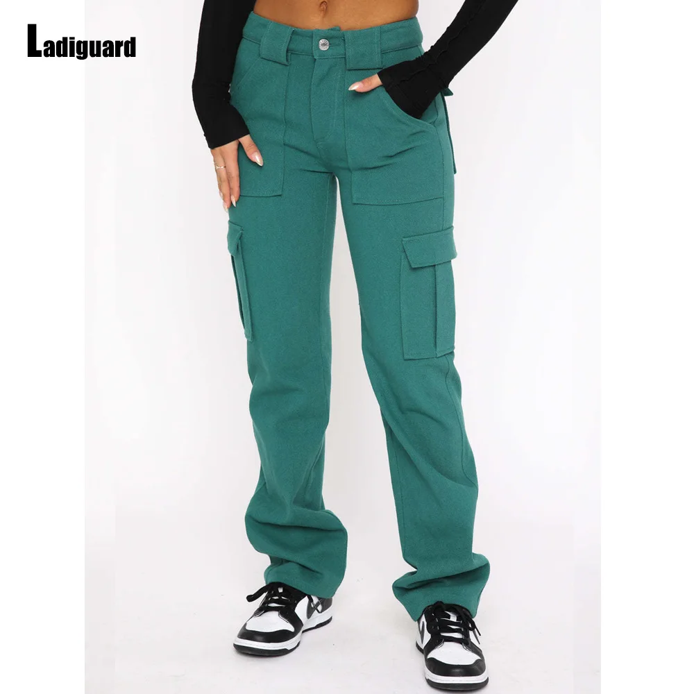 Ladiguard High Waist Jeans Denim Pants Women's Straight Leg Pants Vaqueros Mujer 2023 Female Vintage Multi-pocket Jean Wear