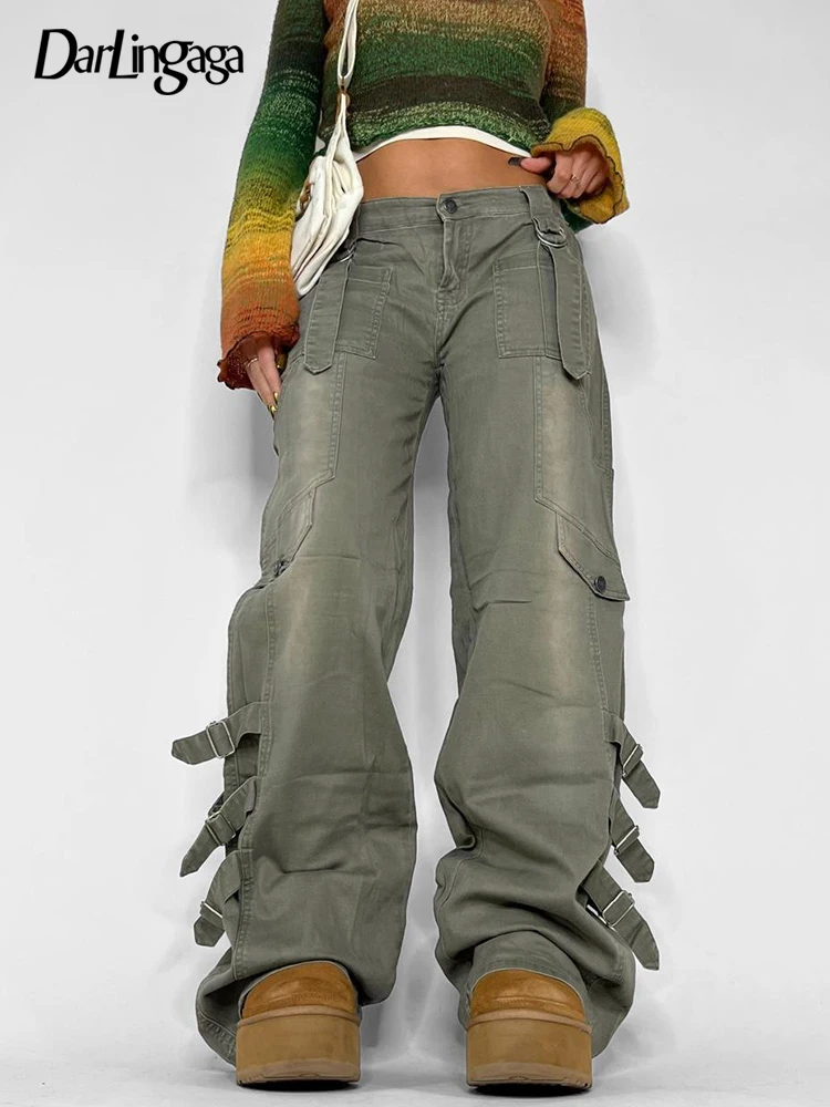 

Брюки-Багги женские с низкой посадкой, с карманами и пряжкой