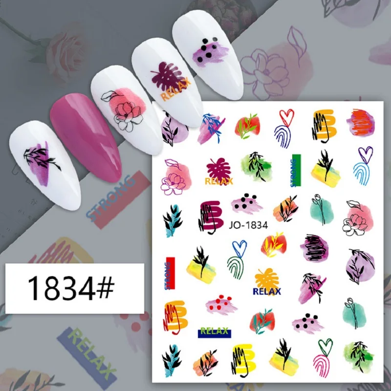 

Colorful Sketch Nail Sticker Letters Decals 2022 Summer New Manicure DIY Decoration Accessories 3D Flower Nails Art Stickers