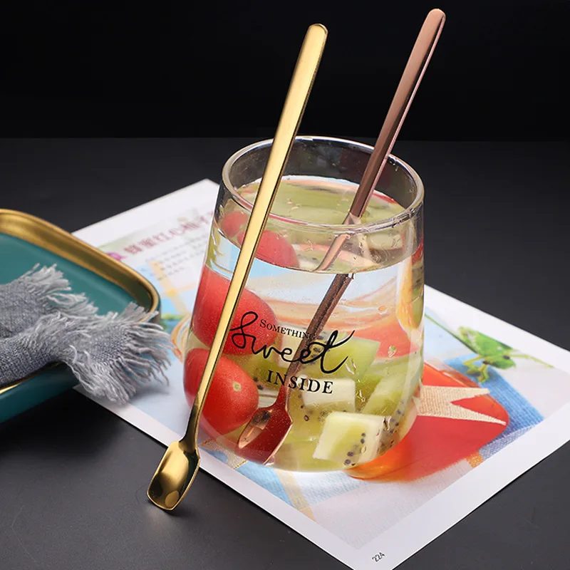 1PC Квадратная чайная ложка с длинной ручкой для перемешивания кофе и чая, ложечка для десерта, мороженого, маленькая совка из нержавеющей стали для кухонной посуды.