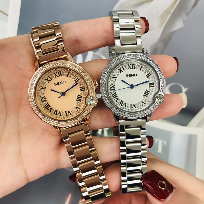 

Simple Fashion Design Luxury CZ-inlaid Dial Roman Numeral Metal Watch Strap Waterproof Lady Quartz Watch