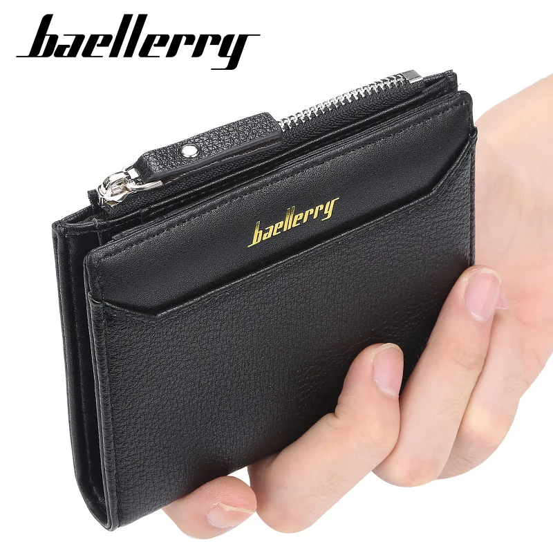 Men's Short Wallet Multi Card ID Card Bag for Men Thin Zipper Buckle Zero Wallet Photo Holder PU Leather