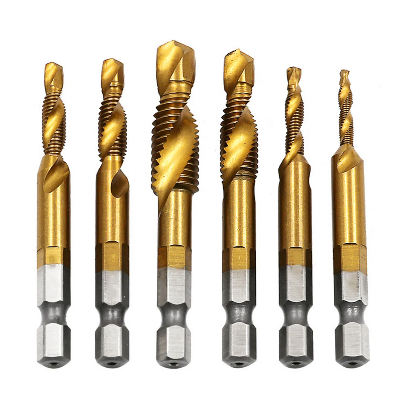 

M3 M4 M5 M6 M8 M10 HSS CO/M35 Tap Drill Bit 6PCS Hex Shank Titanium Plated Screw Thread Bit Screw Machine Compound Tap Hand Tool