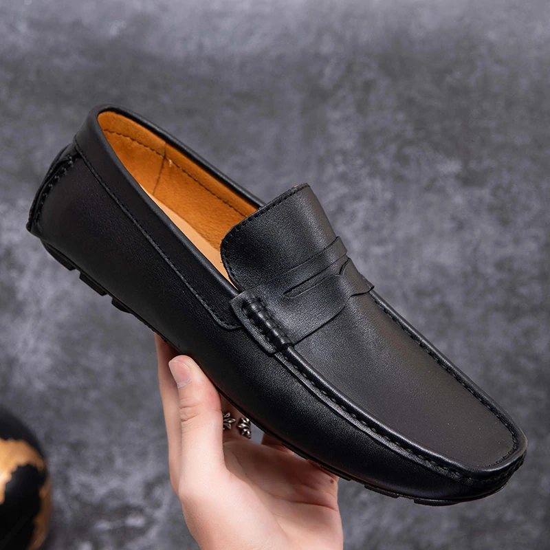 2022  New Fashion Men's Casual Shoes Genuine Leather Slip On Loafers Male Luxury High-end Nice Comfortable Driving Shoes For Men