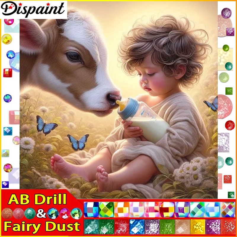 Картина для алмазной вышивки девушка Корова бабочка
