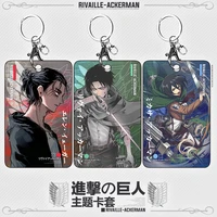 attack on titan anime figures levi mikasa eren cosplay id bus card holder keyrings shingeki no kyojin card case cover pendants