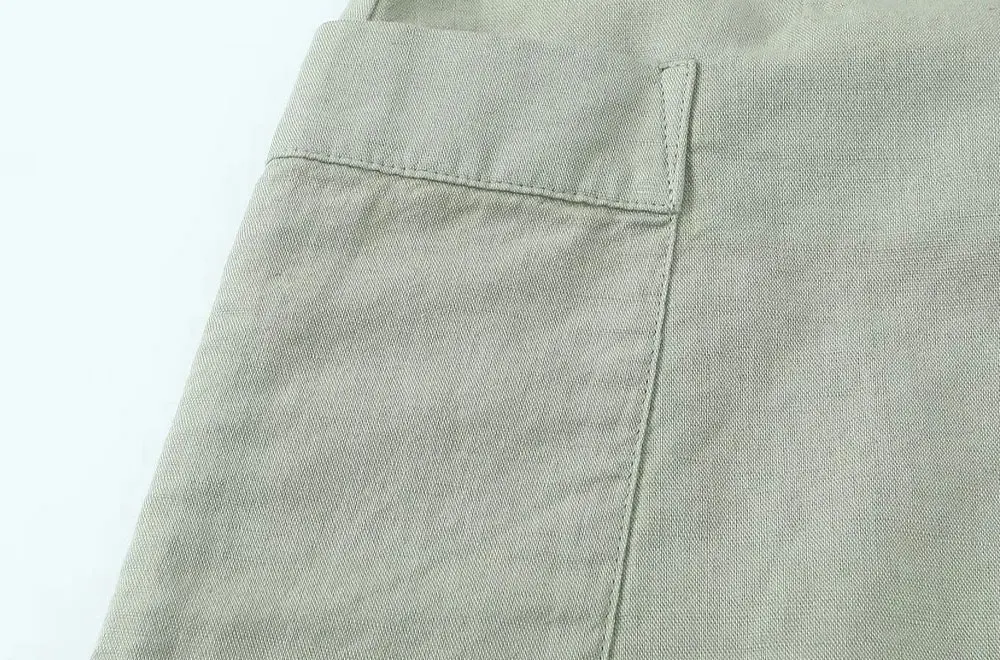 TRAF Shorts Women Fashion Side Patch Pockets Linen Wrap Shorts Skirts Vintage High Waist Zipper Fly Female Skorts pants Mujer
