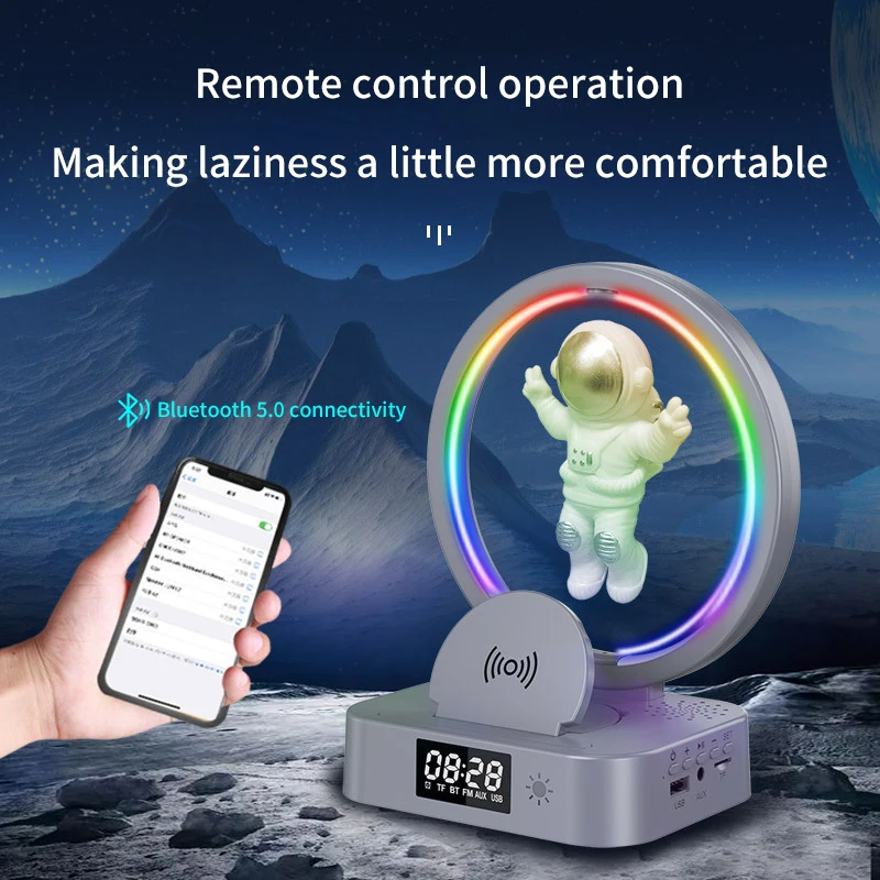 

Магнитная левитация Bluetooth Колонка астронавт домашние часы RGB мини-радио TWS звуковая коробка уличный беспроводной сабвуфер TF AUX часы